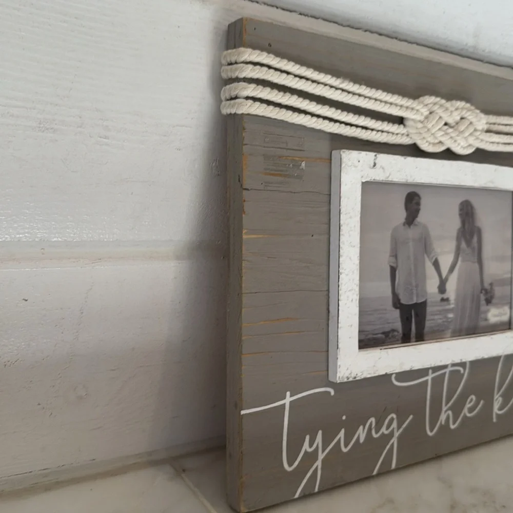 Mud Pie Tying The Knot Gray Distessed Painted Wood Wedding Picture Frame